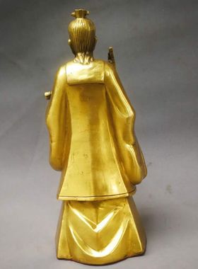 纯铜姜子牙手拿神鞭姜太公铜像封神榜姜子牙像黄铜器桌面人物摆件