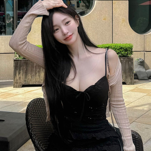 kindame韩国新款蝴蝶结蕾丝吊带背心修身露脐打底衫TS23S1005 - 图1