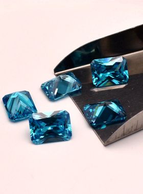 深海蓝宝石戒面长方形车花倒角未镶嵌裸石DIY饰品戒指戒面CZ配钻