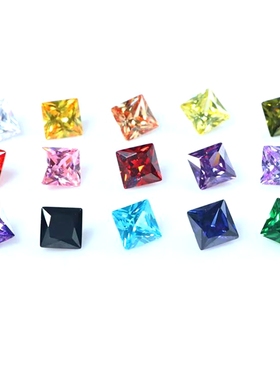 彩色正方形宝石裸石公主方锆石裸石DIY耳钉戒指配石合成氧化锆CZ