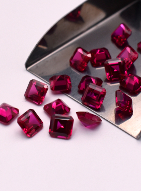 5A车平正方形倒角红宝石戒面裸石合成红宝石Ruby首饰配石DIY镶嵌