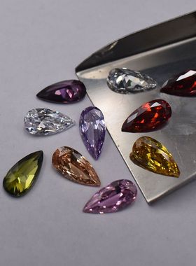 加长版水滴形尖底锆石裸石梨形彩色宝石吊坠耳坠配石饰品镶嵌石CZ