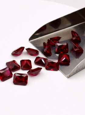 倒角车花长方形红宝石8号红刚玉裸石戒面切割合成红宝石Ruby8#