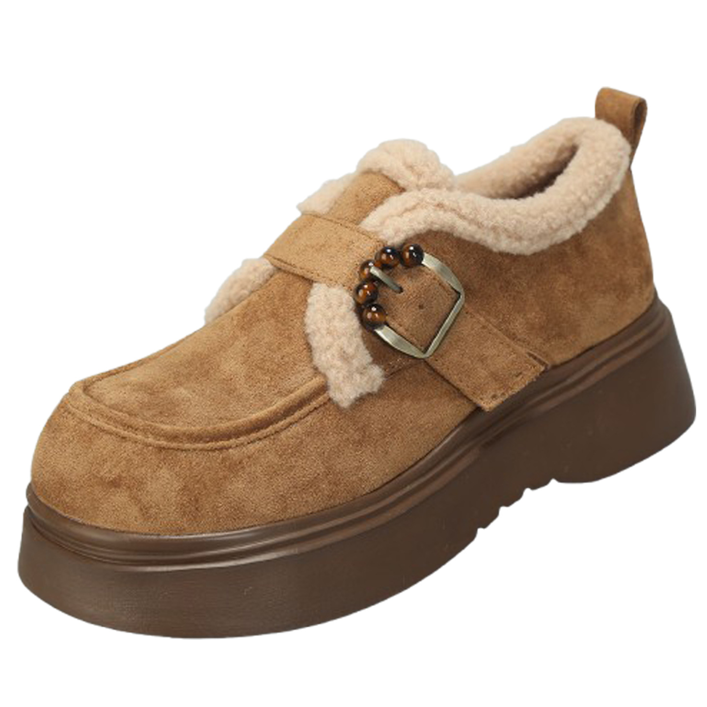 大码女鞋41到43秋冬新款勃肯鞋女厚底加绒保暖毛毛鞋时尚百搭舒适 - 图0