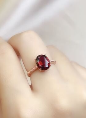 日韩天然红色水晶宝石戒指石榴石