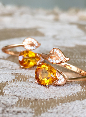 天然黄水晶戒指S925纯银欧美