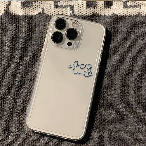 蓝色线条小狗适用苹果17/16pro手机壳华为pura70/p50套mate60红米note11女OPPOreno13/9/8小米14/vivos12/s15 - 图1