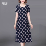 Летнее платье для матери, длинная длинная юбка, большой размер, средней длины, короткий рукав