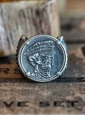 骷髅银币流浪者古董戒指