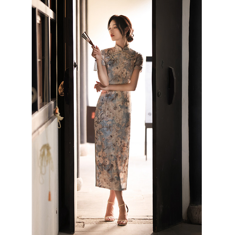 老上海旗袍2021年新款秋款连衣裙 红彩衣旗袍