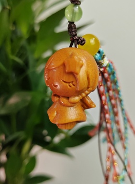 檀香木雕许愿女孩流苏包挂件男女