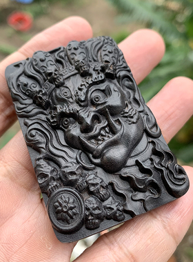 黑檀木不动明王吊坠项链文玩手把