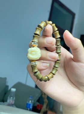 绿檀竹节醒狮款单圈手串