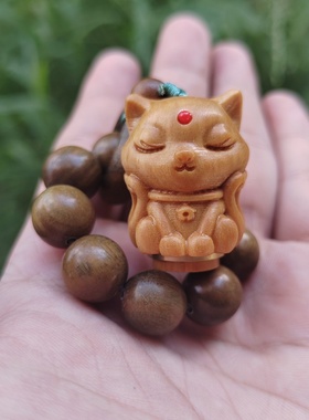 绿檀木珠子手捻搭配檀香木九尾狐