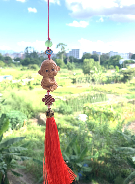 可爱抱桃小猴子挂件崖柏木十二生