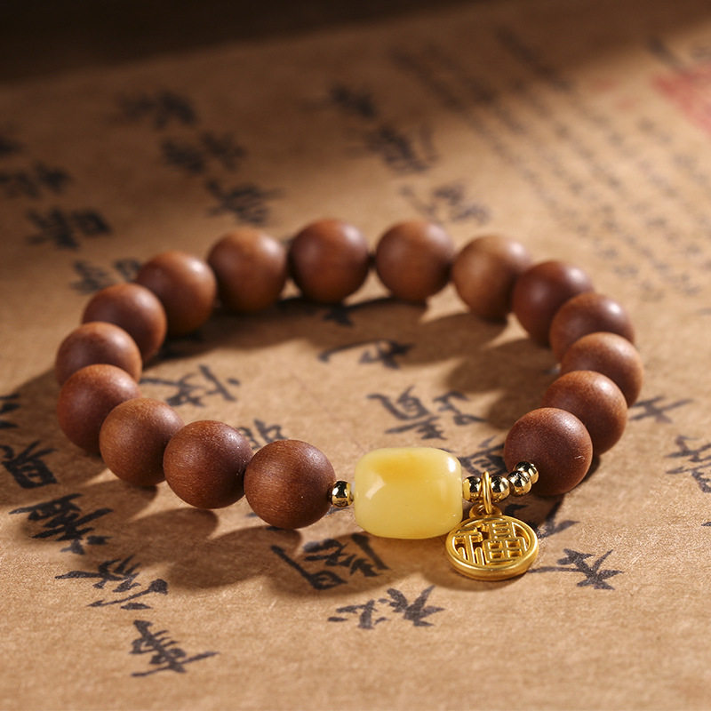 巴布亚檀香单圈佛珠随形沙金手串 弥刻赞熙手链