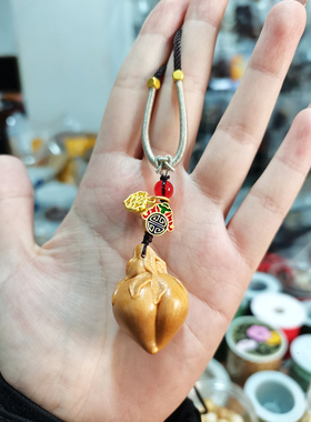 檀香木雕寿桃项链实木手把件文玩