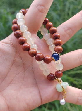 黄花梨双圈手串创意双拼手链水绿