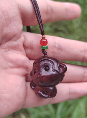 紫檀木吊坠项链卡通生肖猴子木质
