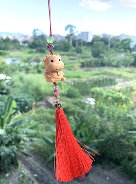 可爱迷你小牛挂件崖柏木十二生肖