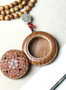 中式古风绿檀香囊珠链-平安扣男