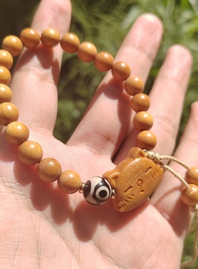 檀香木单圈手串穗子小猫配饰款手