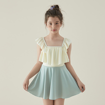 Children Conjoined Dress Swimsuit Girl Cute Ocean Gas 2024 New 10 Year Old Student Little Princess Bubble Spa Swimsuit