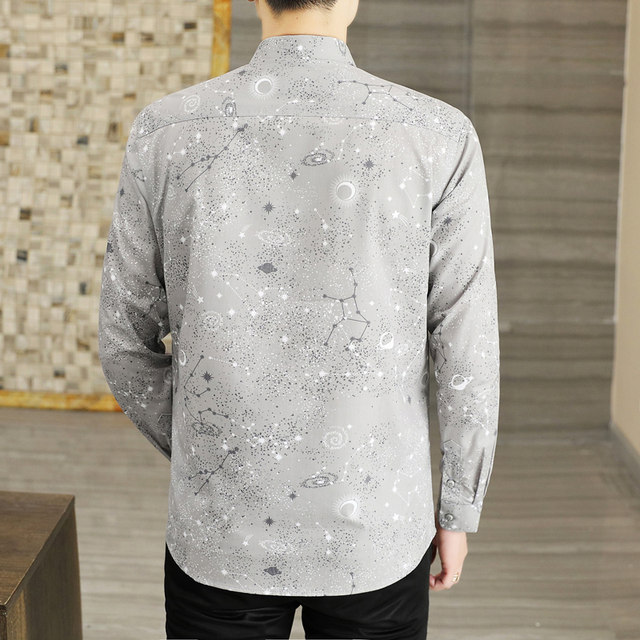 Autumn men's long-sleeved shirts are trendy, handsome and versatile printed shirts, personalized fashionable and popular men's no-iron inch shirts