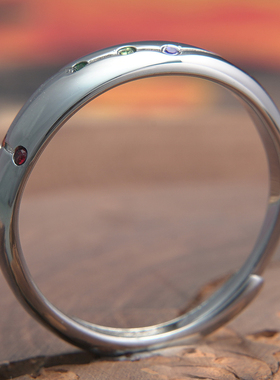 北斗七星天罡法戒指活口道家七彩晶石招米不褪色钛钢美好情侣尾戒