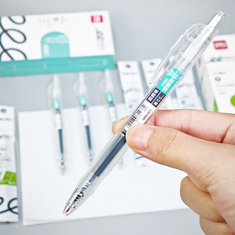 得力S08-E刷题笔速干st按动笔双核芯按压式碳素水性签字笔黑学生 - 图3