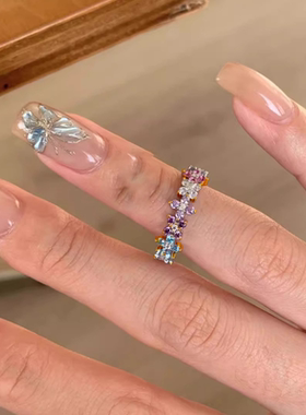 甄媛银饰排钻四叶草花朵戒指女