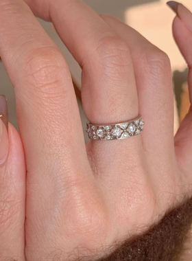 甄媛银饰蕾丝镂空五瓣花戒指女