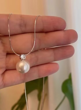 单颗珍珠项链吊坠戴妃款女