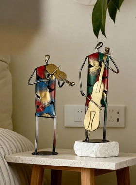 中古风vintage铁艺术摆件抽象音乐家客厅电视柜装饰品高级感小众