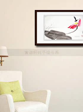 纯手绘国画仿名人字画名家书画潘天寿挂画红荷蜻蜓图花鸟画心P51