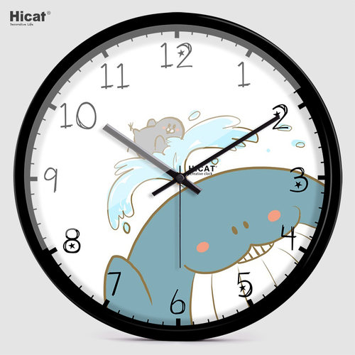 HICAT疯小猫蓝色小鲸鱼创意挂钟卧室厨房儿童房家居电子石英钟表 - 图0
