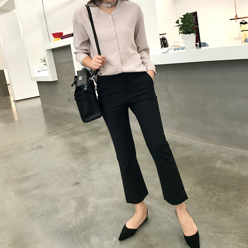 微喇叭裤夏季冰丝九分显瘦休闲裤子 安腾画沙休闲裤