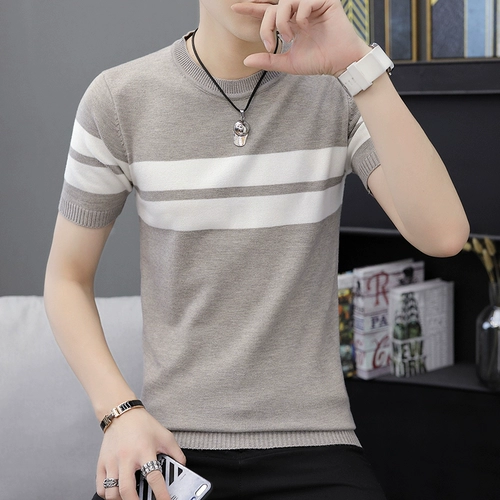Демисезонная футболка с коротким рукавом, трикотажный летний свитер, коллекция 2021, круглый воротник, облегающий крой