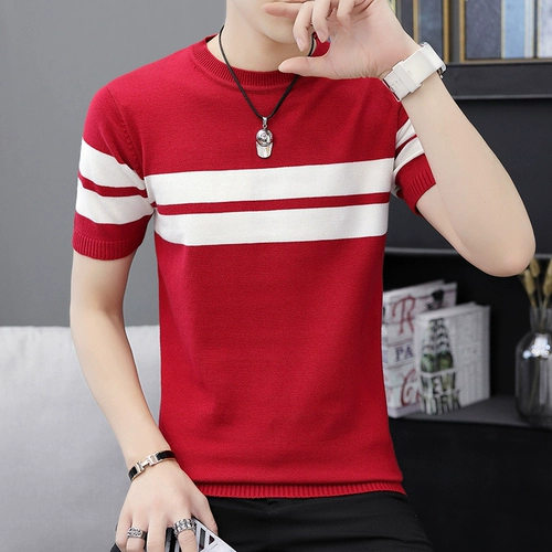 Демисезонная футболка с коротким рукавом, трикотажный летний свитер, коллекция 2021, круглый воротник, облегающий крой