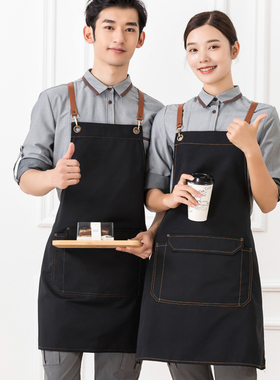 帆布围裙定制logo咖啡奶茶店服务员围裙花店美甲店工作服围裙印字