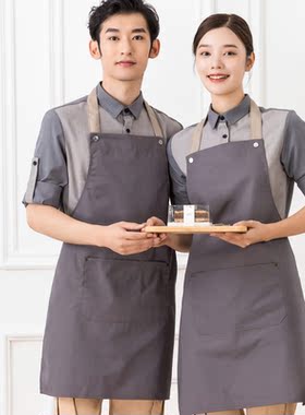 帆布挂脖围裙奶茶店蛋糕店工作服配件水果餐饮美甲店可调节围裙