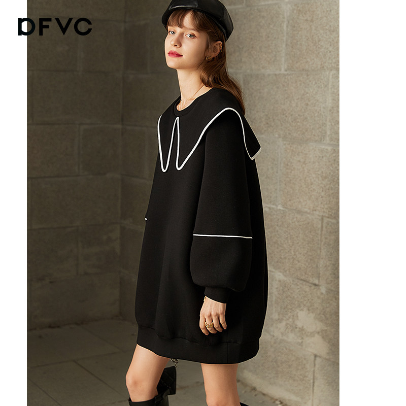 dfvc冬季黑色海军领连衣裙卫衣裙 dfvc连衣裙
