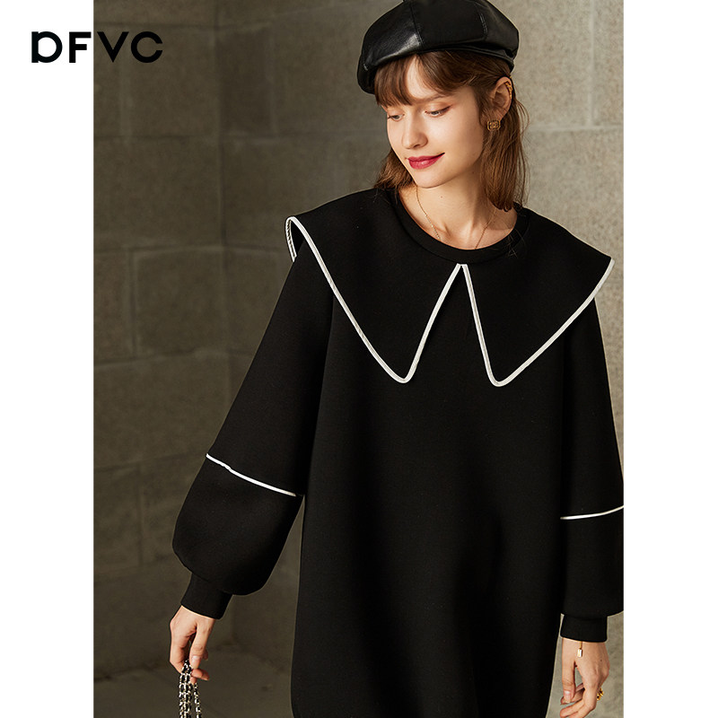 dfvc冬季黑色海军领连衣裙卫衣裙 dfvc连衣裙