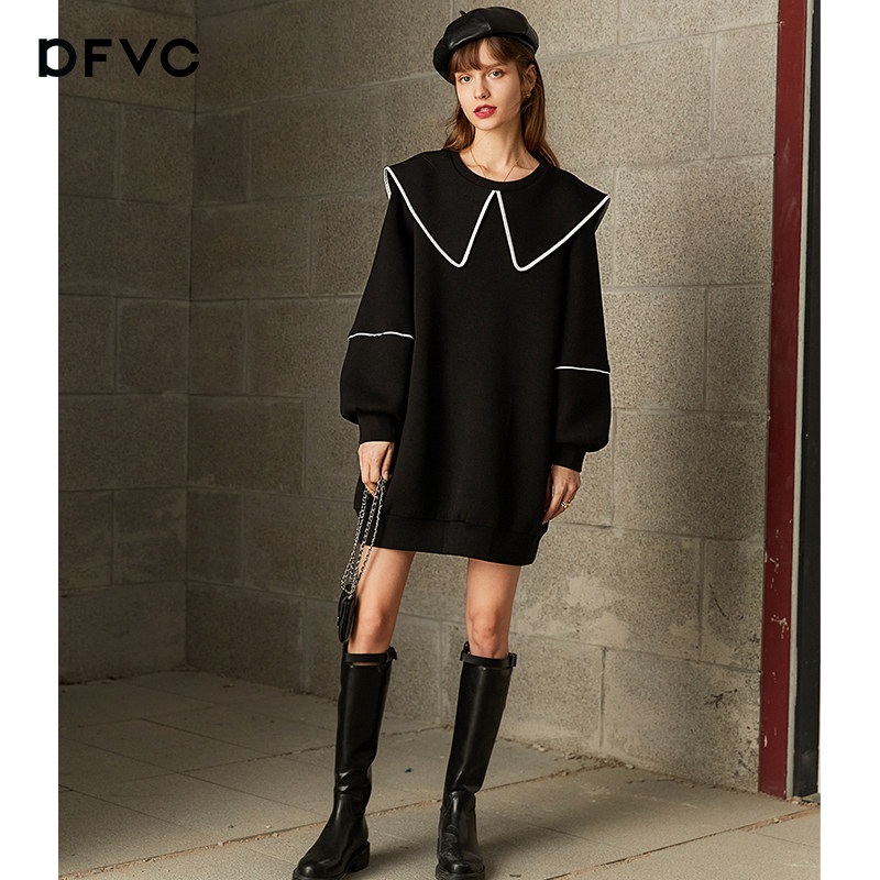 dfvc冬季黑色海军领连衣裙卫衣裙 dfvc连衣裙