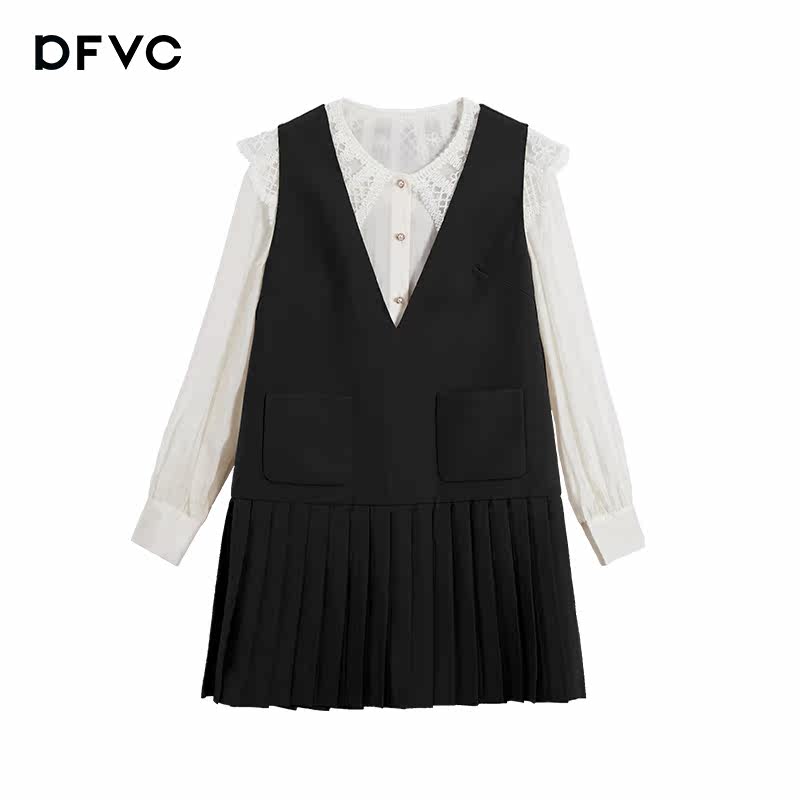 dfvc黑色法式娃娃领连衣裙女秋衬衫 dfvc连衣裙
