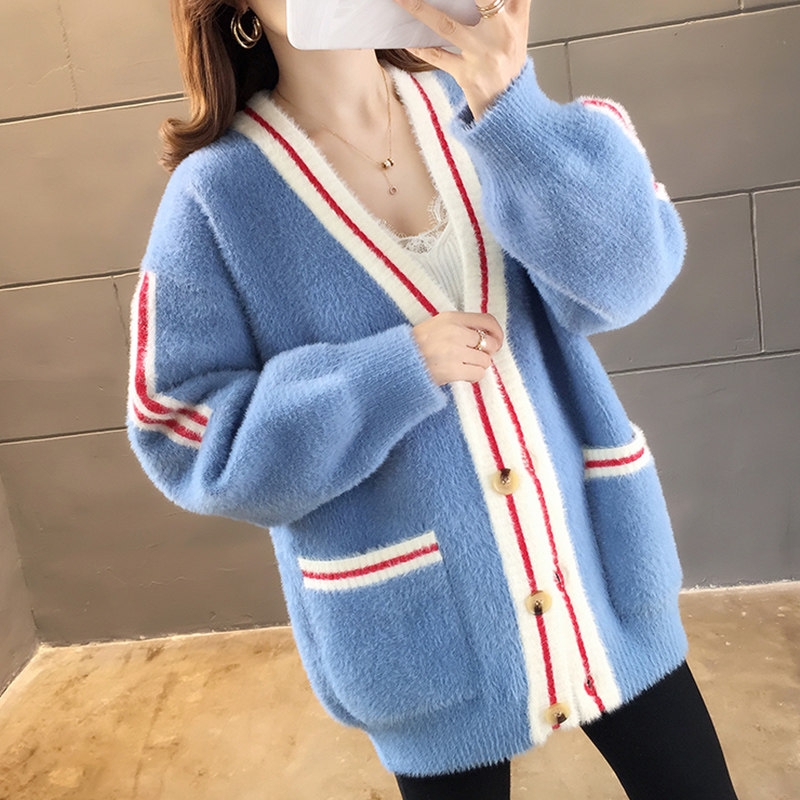 外套2020年慵懒风仿貂绒开衫毛衣 皓婉短外套