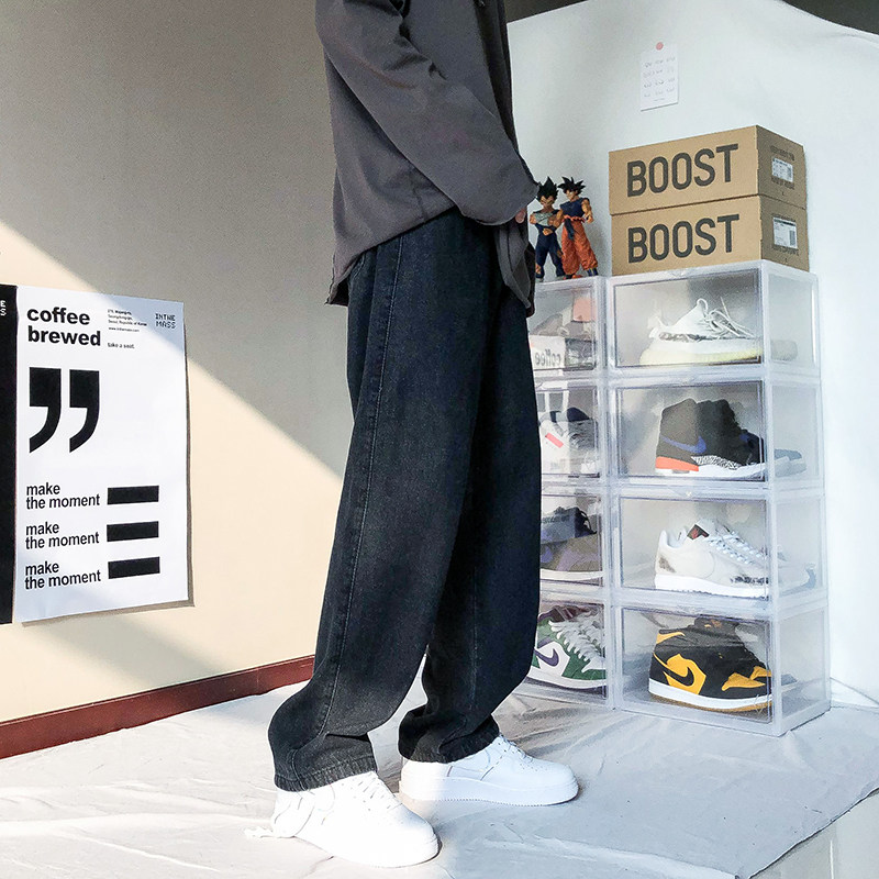 松紧腰抽绳潮牌宽松直筒男牛仔裤 乔治帝国牛仔裤