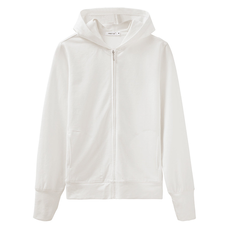 白色运动薄款拉链连帽开衫休闲卫衣 自由悦卫衣/绒衫