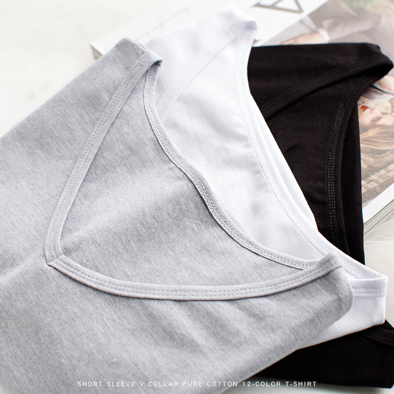 2020夏季纯色纯棉v领短袖订打底衫 自由悦T恤