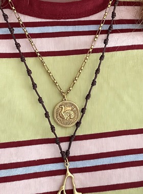 比利时小众星座复古钱币项链